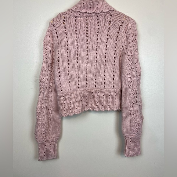 VINTAGE ANTHROPOLOGIE X TWIGGY Y2K WOOL BLEND KNIT CARDIGAN BISHOP SLEEVE LARGE - Picture 9 of 10